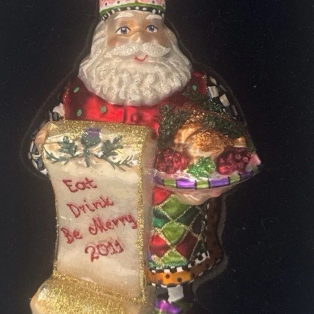 MacKenzie-Childs Santa Ornament with Gold and Red Accents